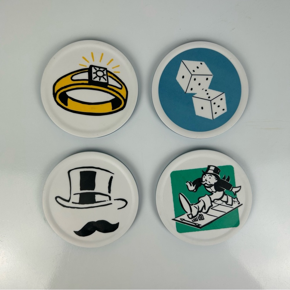 Hasbro by junk food monopoly game themed ceramic coasters set of 4